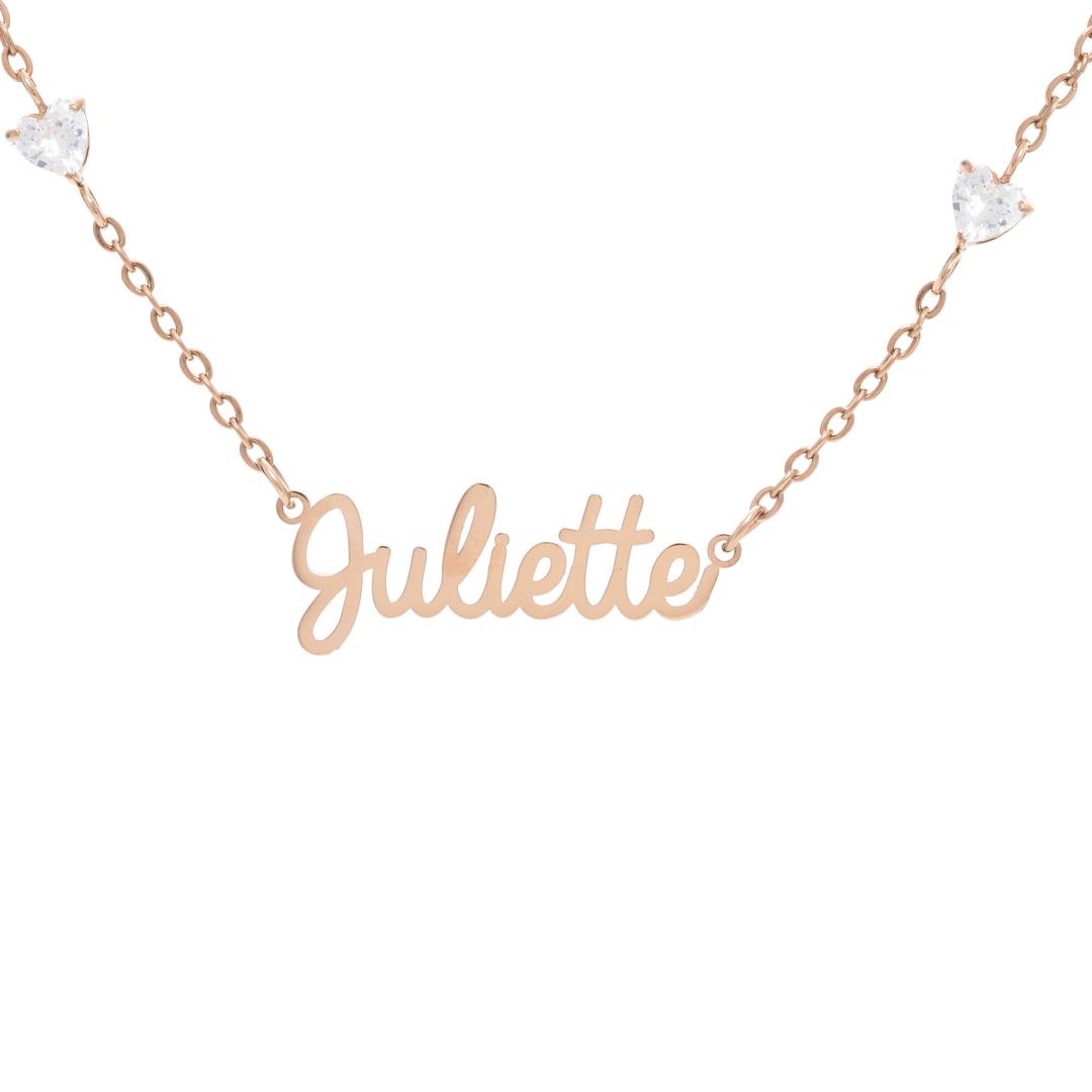 Custom Name Necklace with 4 Crystal Hearts - ALMAGIOIELLI