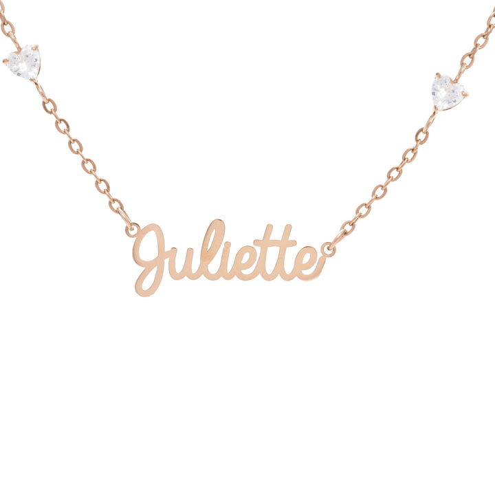 Custom Name Necklace with 4 Crystal Hearts - ALMAGIOIELLI