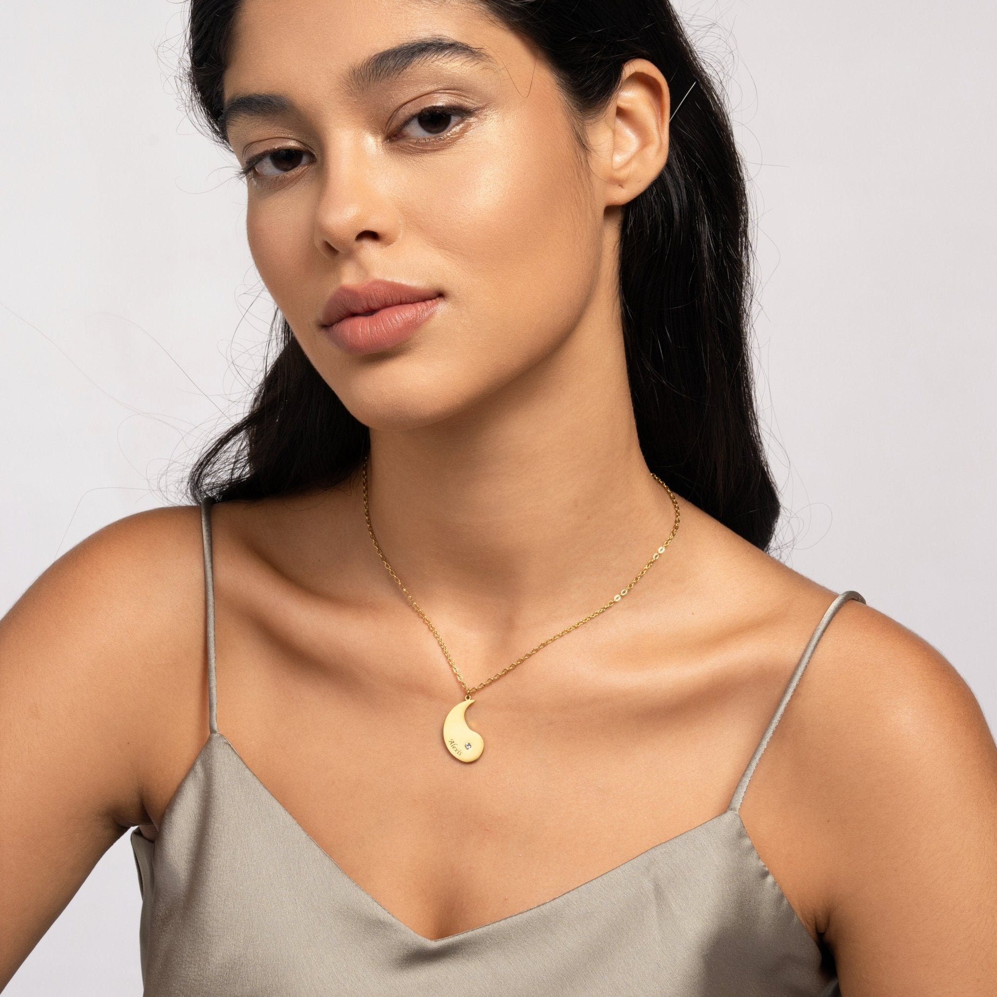 Double Yin & Yang Pendant Necklace with Birthstone - ALMAGIOIELLI