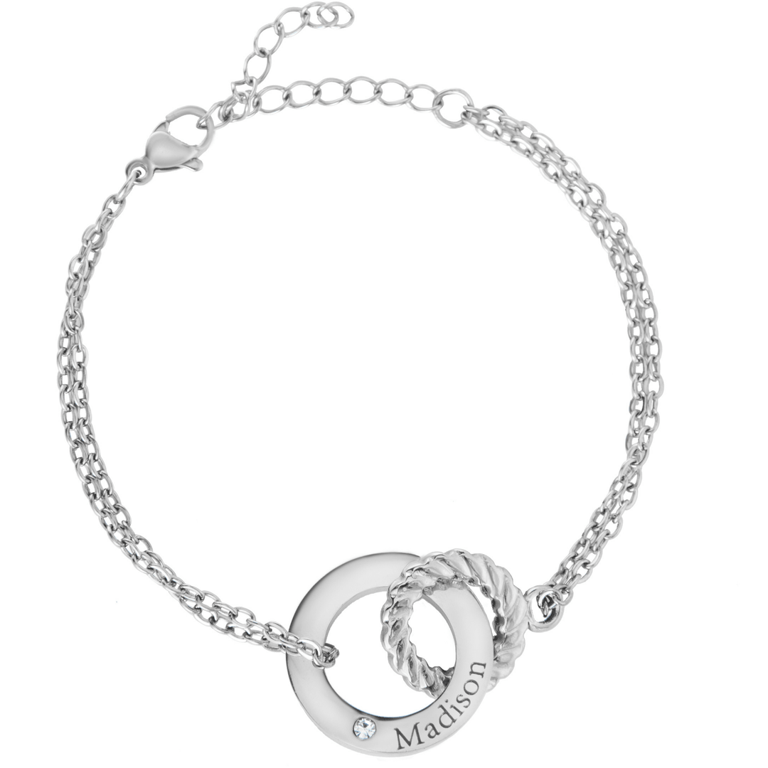 Engraved Circle Bracelet with Twisted Ring & Clear Crystal - ALMAGIOIELLI