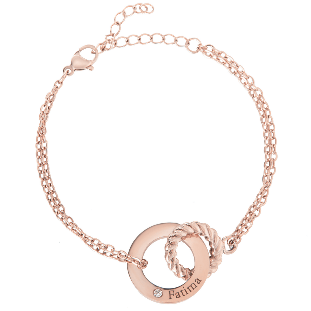 Engraved Circle Bracelet with Twisted Ring & Clear Crystal - ALMAGIOIELLI