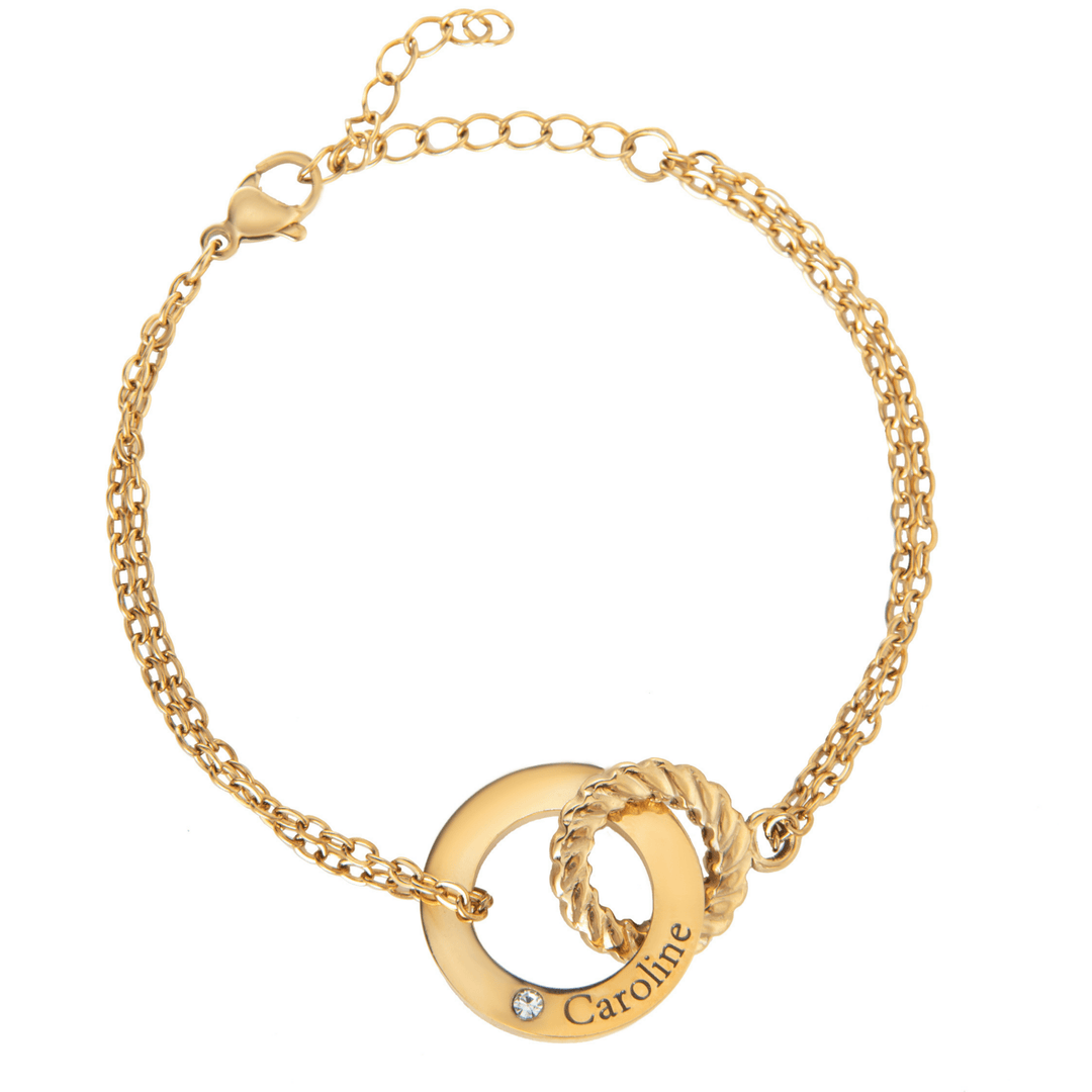 Engraved Circle Bracelet with Twisted Ring & Clear Crystal - ALMAGIOIELLI
