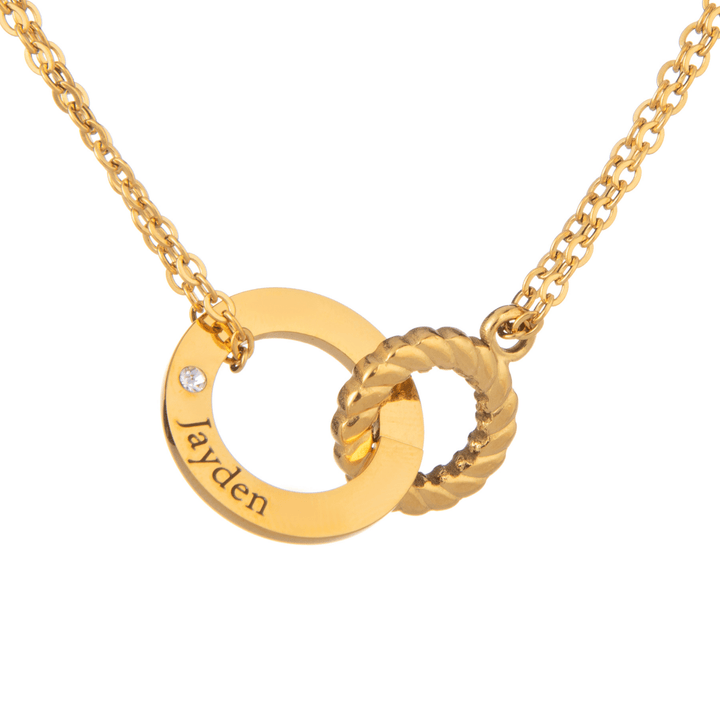 Engraved Circle Necklace with Twisted Ring & Clear Crystal - ALMAGIOIELLI