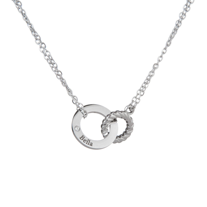 Engraved Circle Necklace with Twisted Ring & Clear Crystal - ALMAGIOIELLI