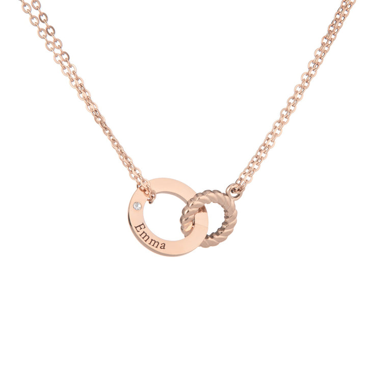 Engraved Circle Necklace with Twisted Ring & Clear Crystal - ALMAGIOIELLI