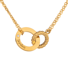 Engraved Circle Necklace with Twisted Ring & Clear Crystal - ALMAGIOIELLI