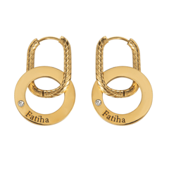 Engraved Hoop Earrings with Twisted Ring & Clear Crystal - ALMAGIOIELLI