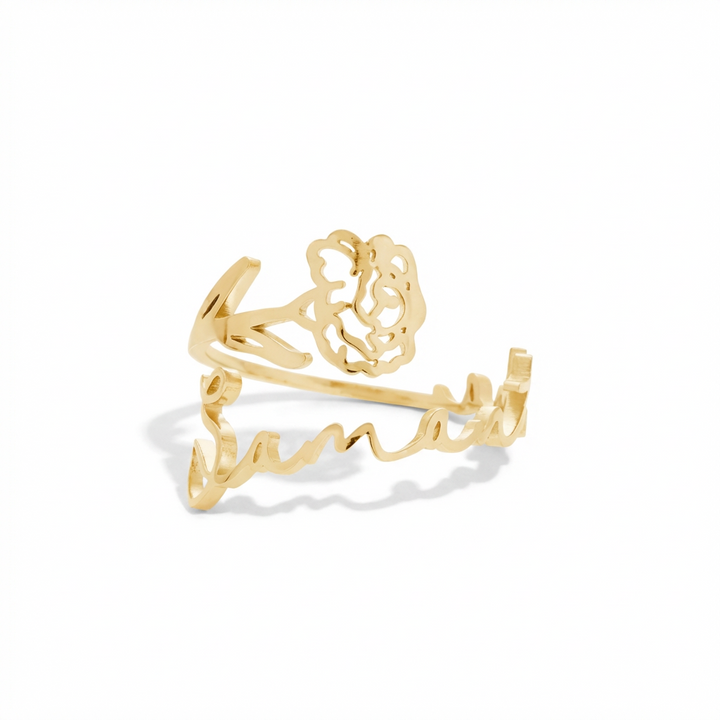 Name Ring &amp; Birth Flower 