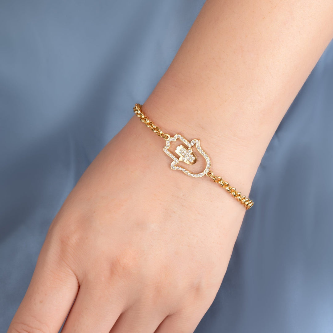 Hamsa Hand Bracelet/Anklet with Crystal - ALMAGIOIELLI