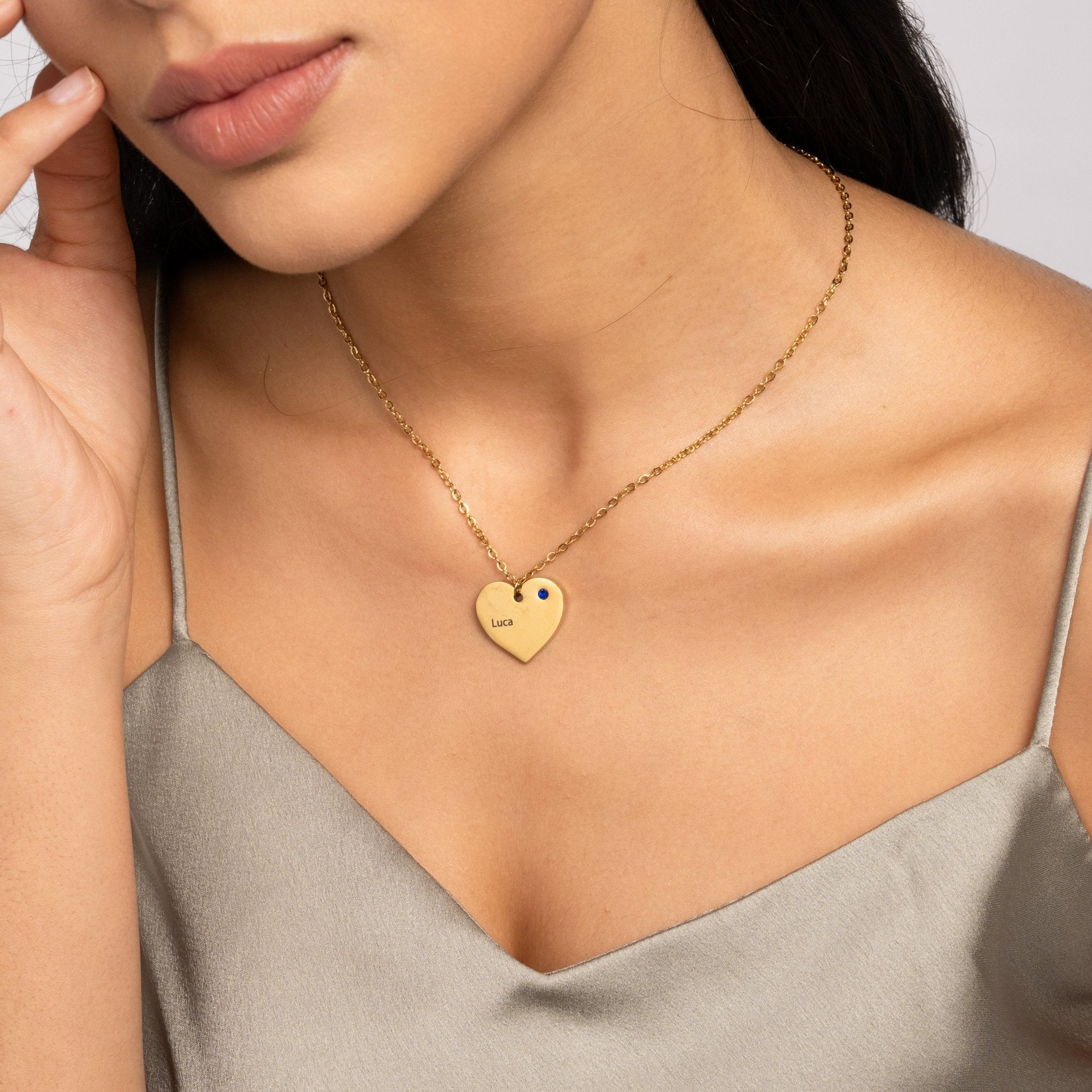 Heart Custom Initial with Birthstone Pendant - ALMAGIOIELLI