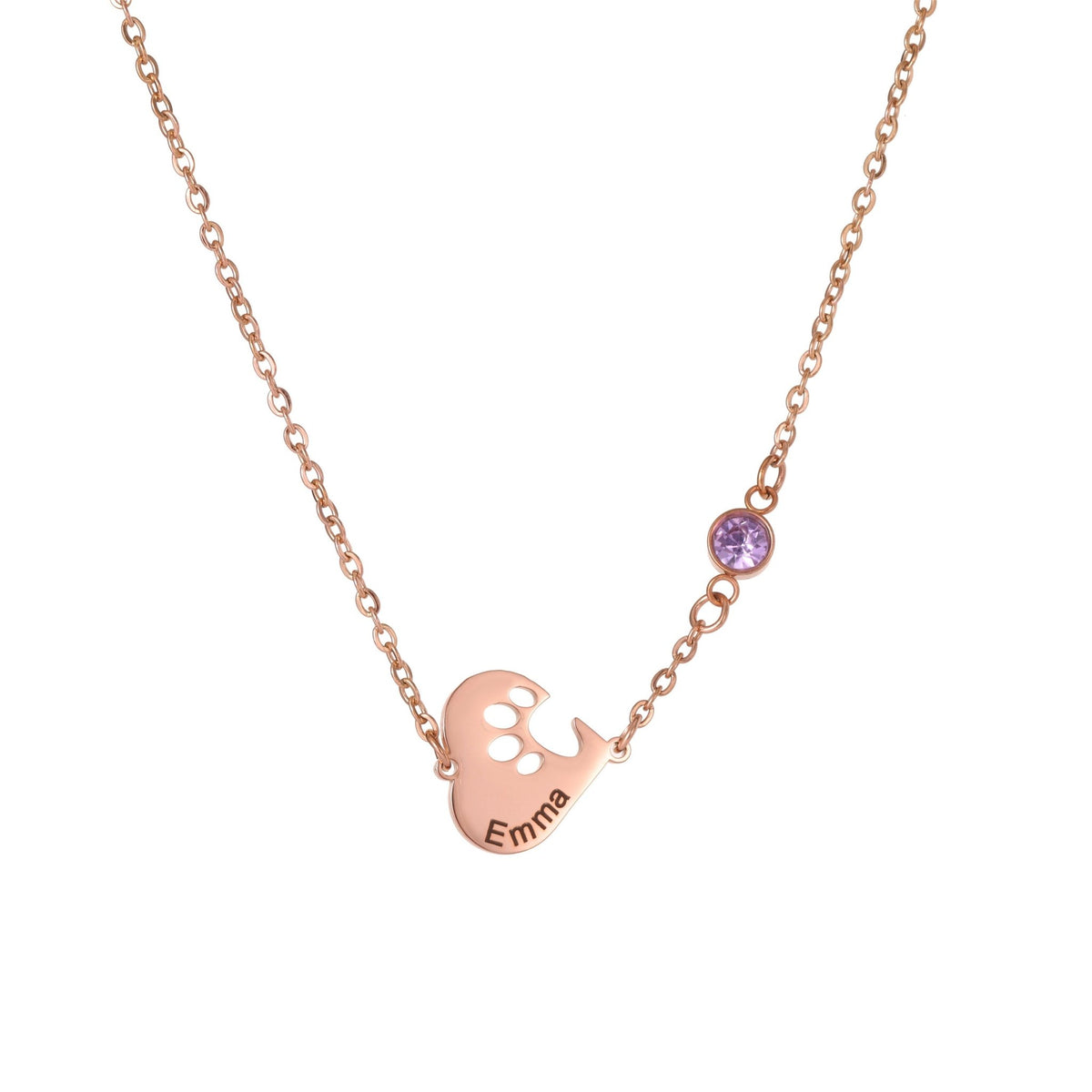 Heart Necklace with Engraved Print and Birthstones - ALMAGIOIELLI