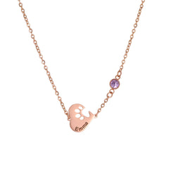 Heart Necklace with Engraved Print and Birthstones - ALMAGIOIELLI