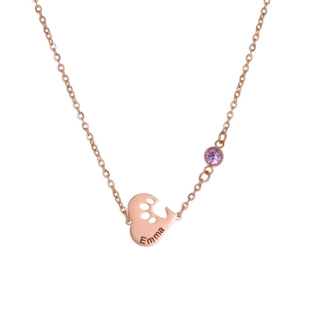 Heart Necklace with Engraved Print and Birthstones - ALMAGIOIELLI