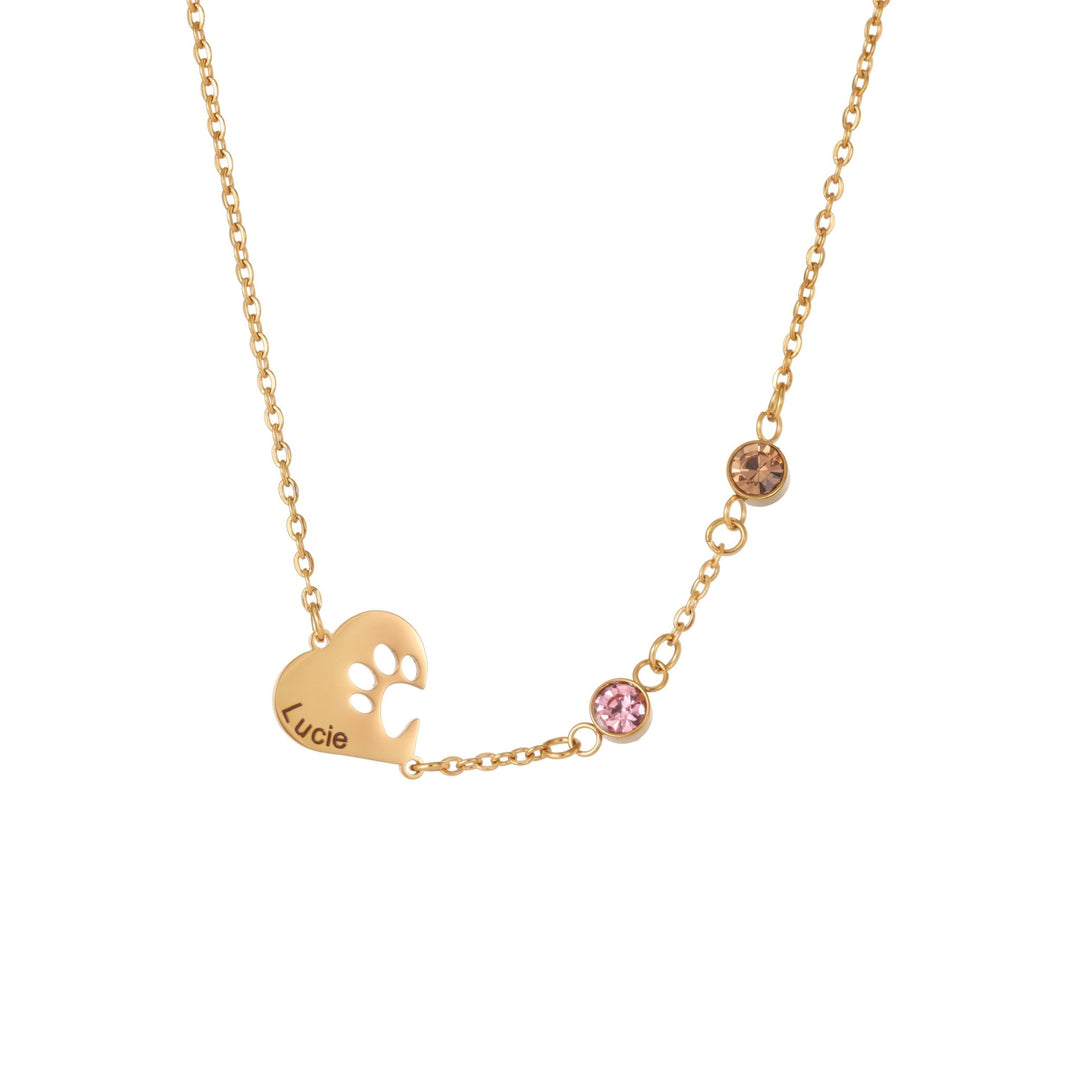 Heart Necklace with Engraved Print and Birthstones - ALMAGIOIELLI