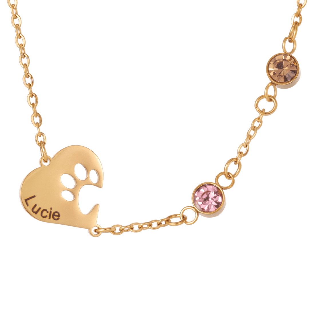 Heart Necklace with Engraved Print and Birthstones - ALMAGIOIELLI