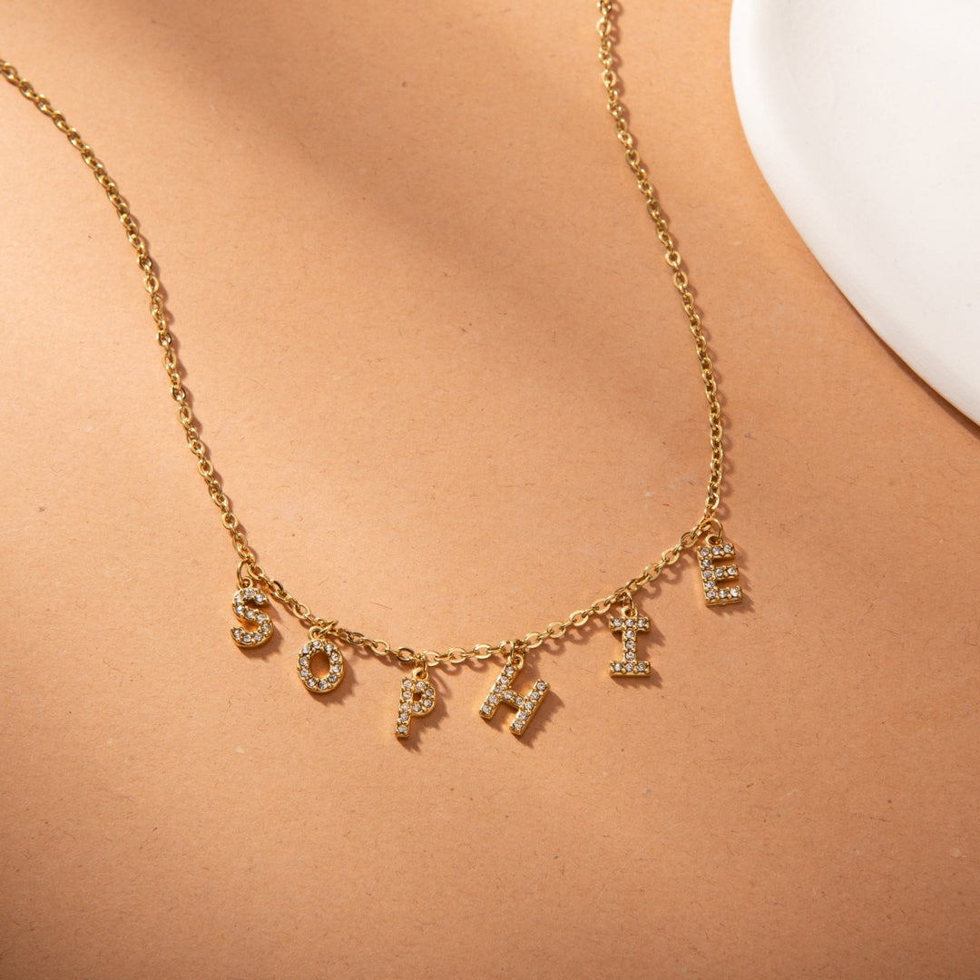 Letter Name Necklace with Stones - ALMAGIOIELLI