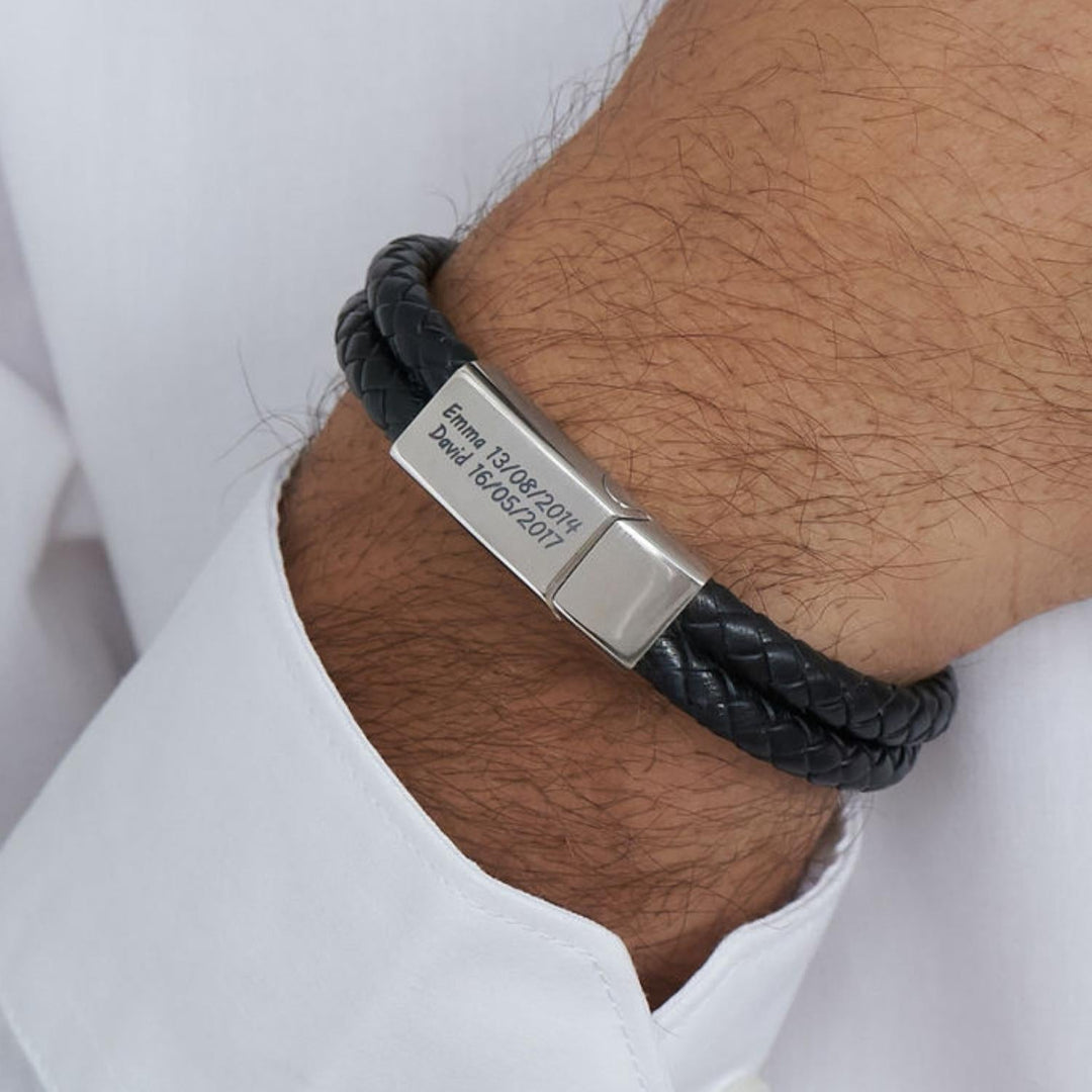 Men’s Leather Plate Bracelet - ALMAGIOIELLI