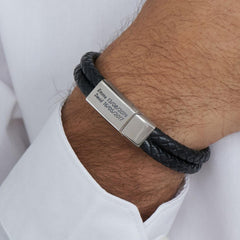 Men’s Leather Plate Bracelet - ALMAGIOIELLI