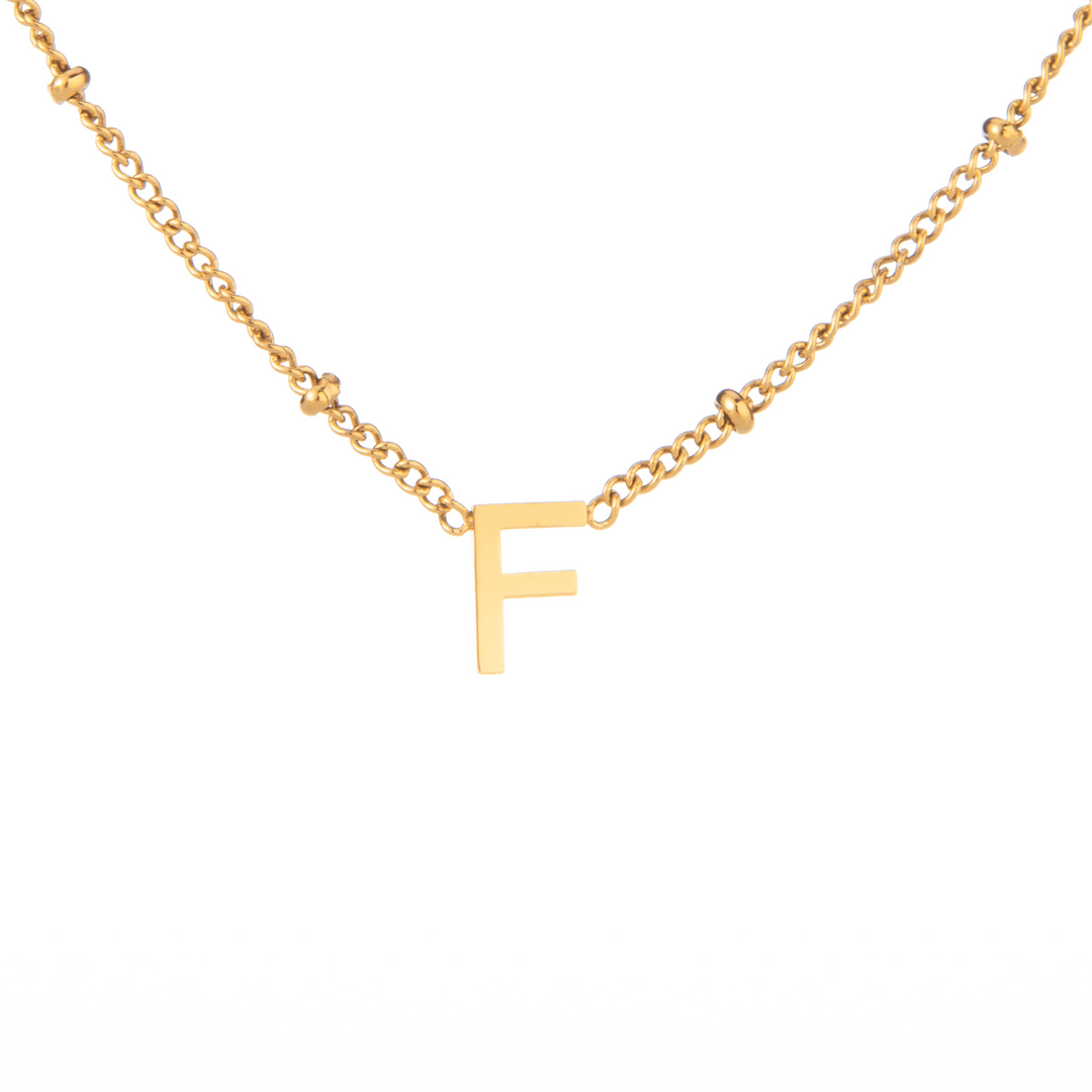 Minimalist Initial Necklace with Beaded Chain - ALMAGIOIELLI