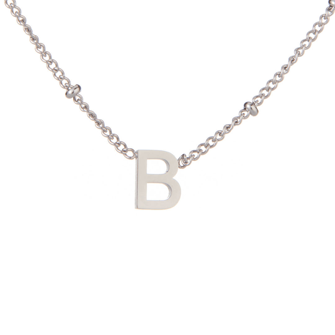 Minimalist Initial Necklace with Beaded Chain - ALMAGIOIELLI