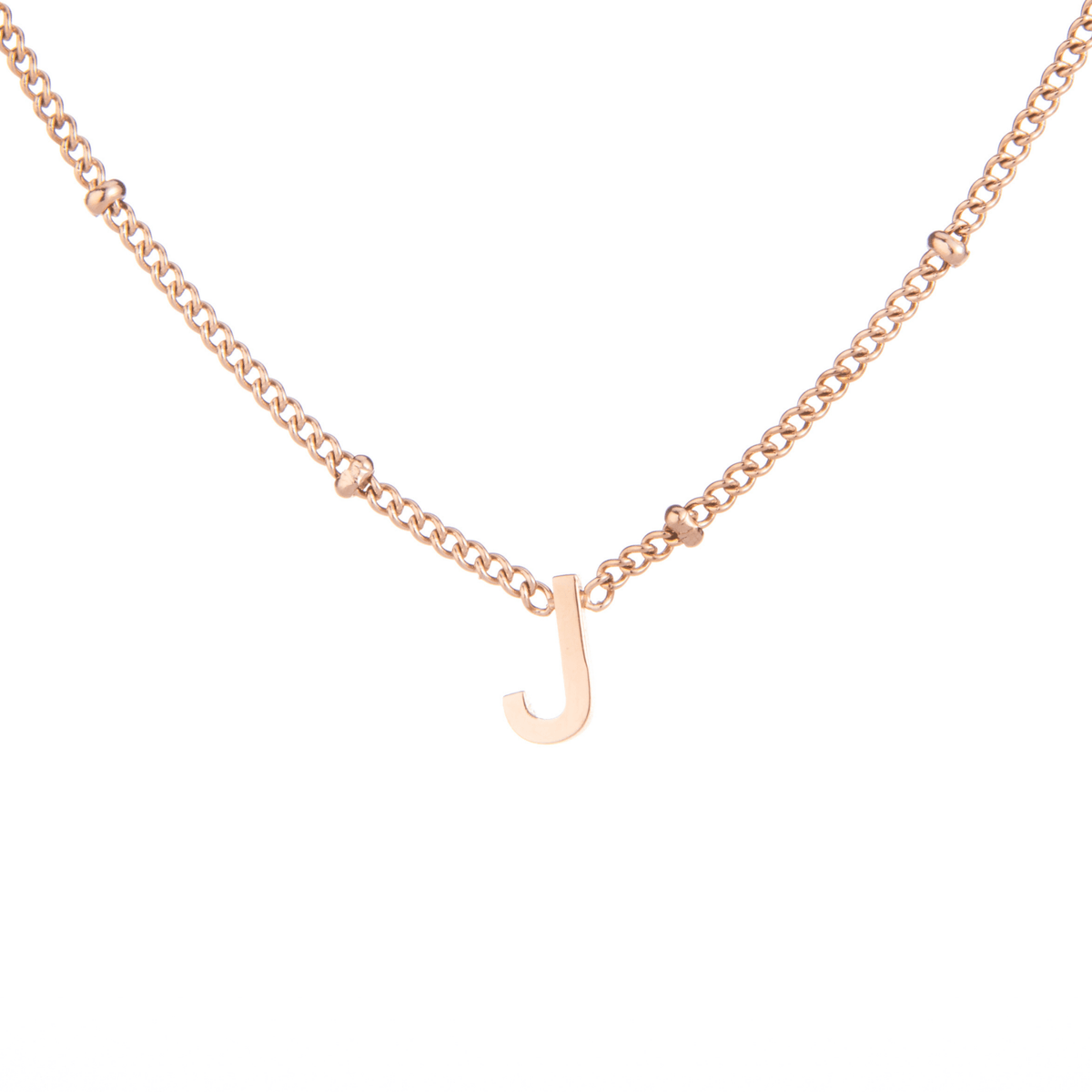Minimalist Initial Necklace with Beaded Chain - ALMAGIOIELLI