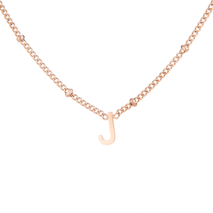 Minimalist Initial Necklace with Beaded Chain - ALMAGIOIELLI