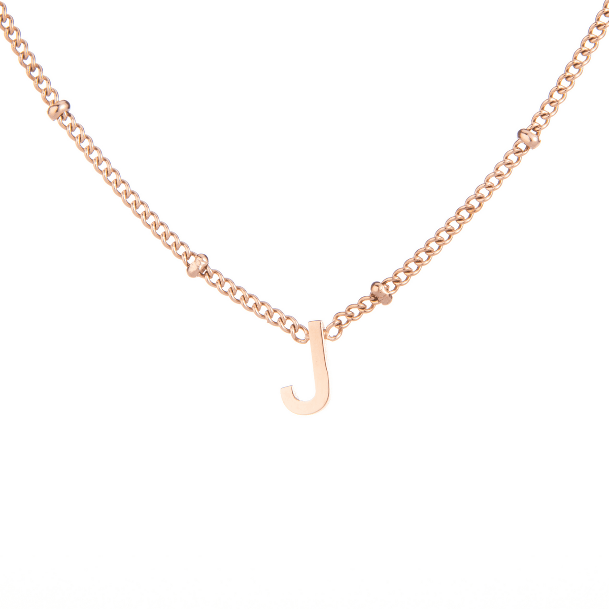 Minimalist Initial Necklace with Beaded Chain - ALMAGIOIELLI