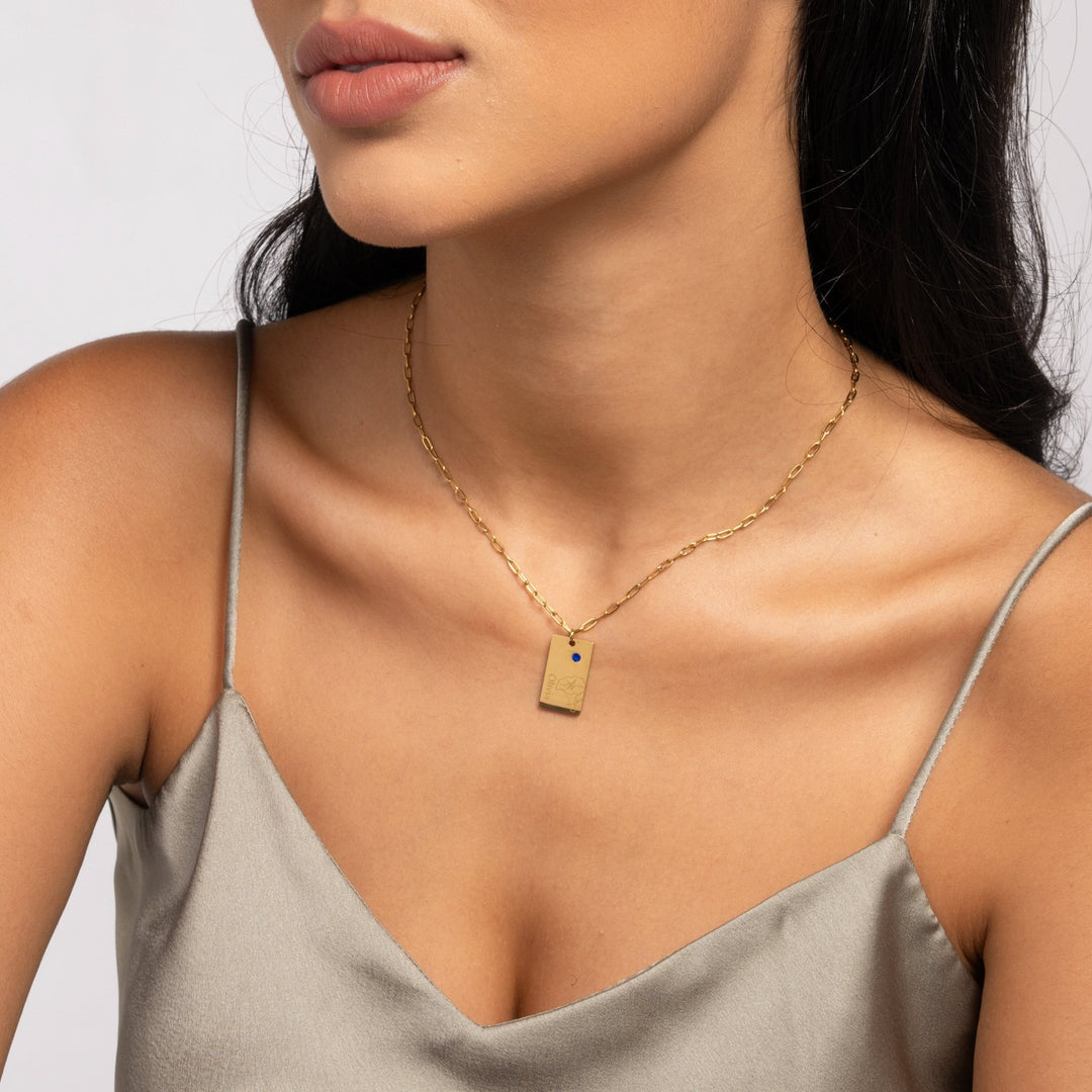 Name and Flower Pendant with Birthstone - ALMAGIOIELLI