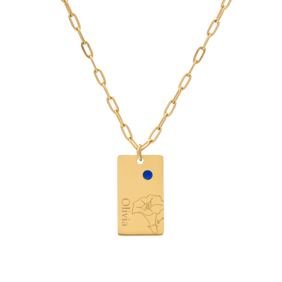 Name and Flower Pendant with Birthstone - ALMAGIOIELLI