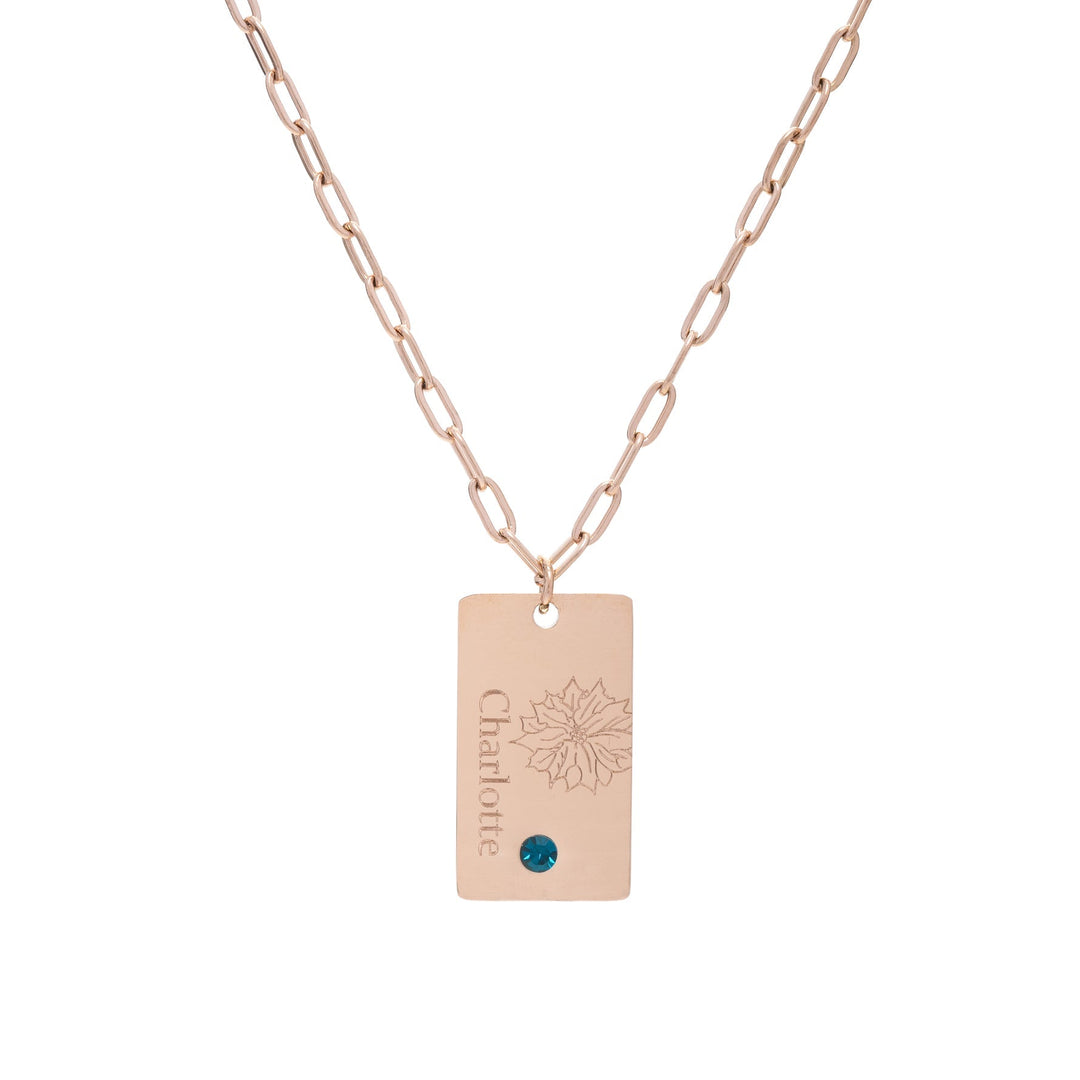 Name and Flower Pendant with Birthstone - ALMAGIOIELLI