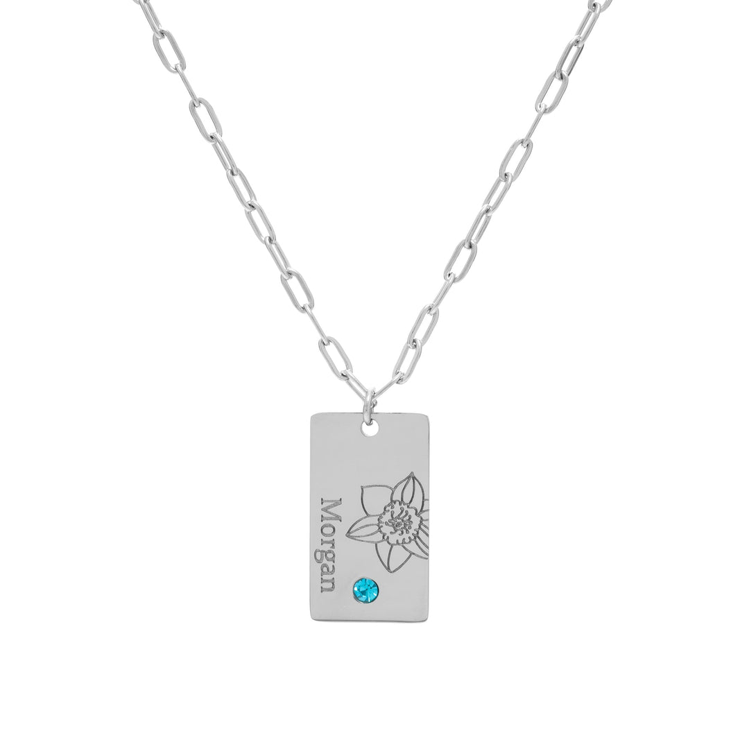 Name and Flower Pendant with Birthstone - ALMAGIOIELLI