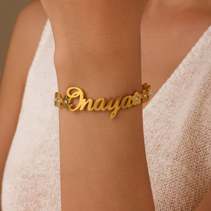 Open Cuff Crystal Name Bracelet - ALMAGIOIELLI