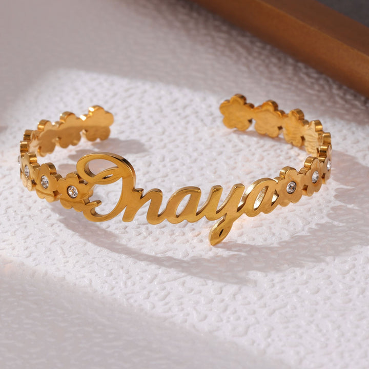 Open Cuff Crystal Name Bracelet - ALMAGIOIELLI