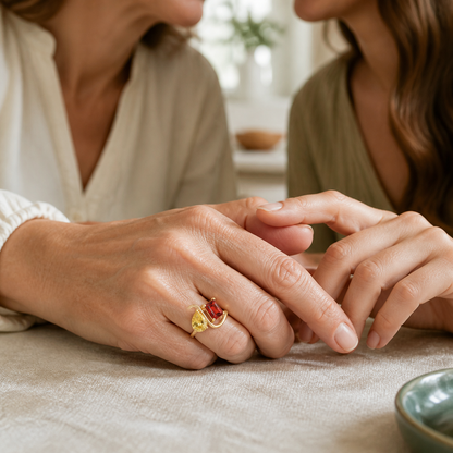 Anello Madre e Figlia Due Pietre ALMA indossato da una madre con la figlia