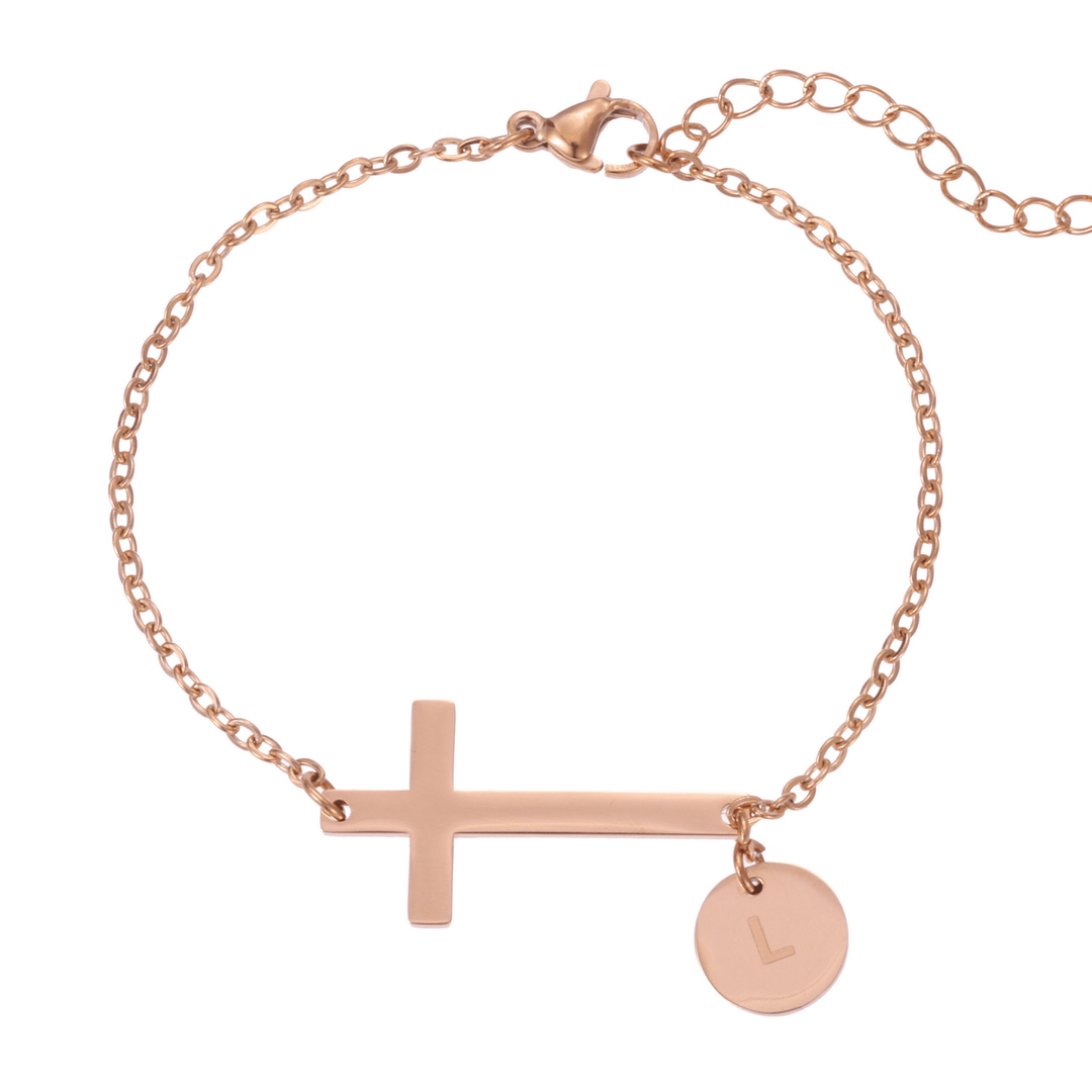 Personalized Cross Bracelet with Engraved Initial - ALMAGIOIELLI