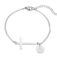 Personalized Cross Bracelet with Engraved Initial - ALMAGIOIELLI