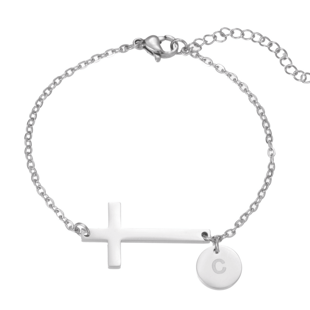 Personalized Cross Bracelet with Engraved Initial - ALMAGIOIELLI