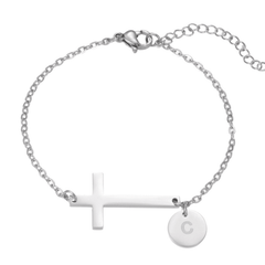 Personalized Cross Bracelet with Engraved Initial - ALMAGIOIELLI