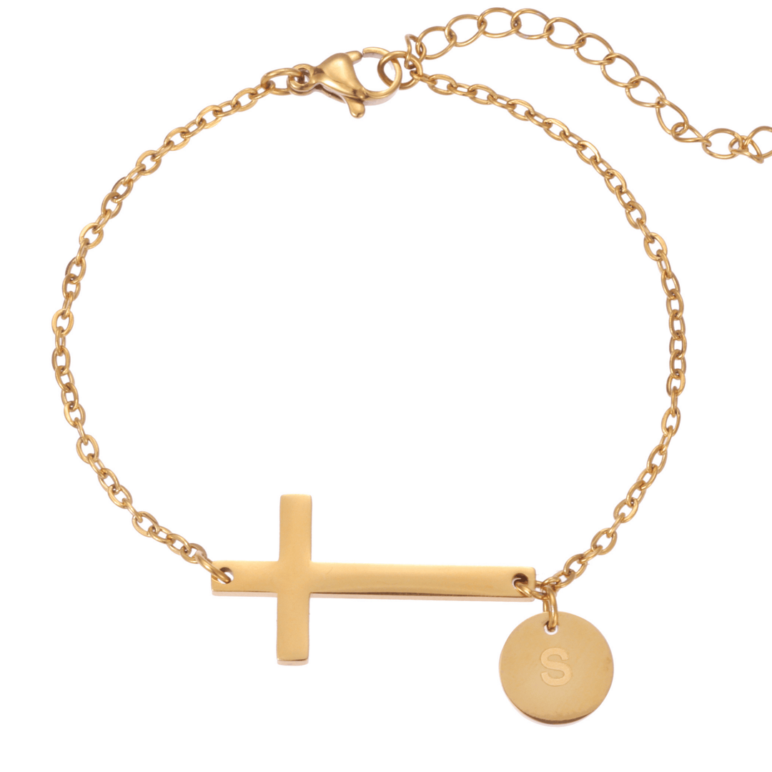 Personalized Cross Bracelet with Engraved Initial - ALMAGIOIELLI