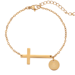 Personalized Cross Bracelet with Engraved Initial - ALMAGIOIELLI