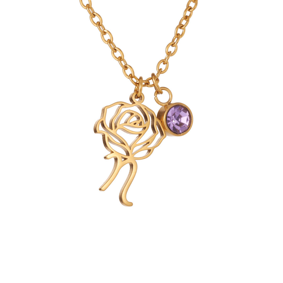 Personalized Engraved Flower Necklace with Birthstone - ALMAGIOIELLI