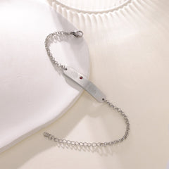 Personalized Engraved ID Bracelet with Flower and Birthstone - ALMAGIOIELLI