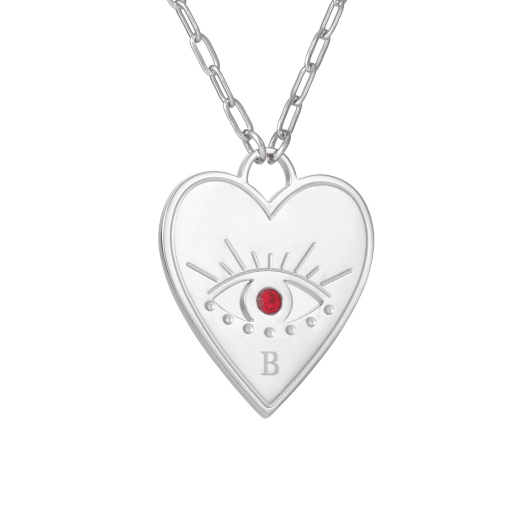 Personalized Heart Necklace with Evil Eye and Stone - ALMAGIOIELLI
