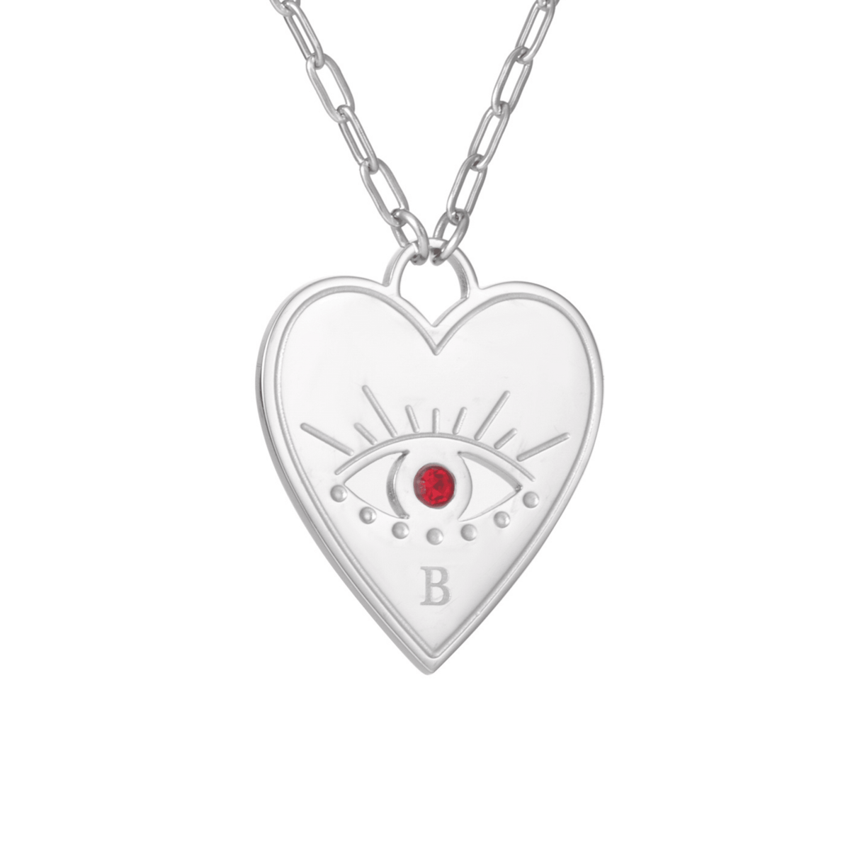 Personalized Heart Necklace with Evil Eye and Stone - ALMAGIOIELLI