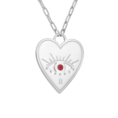 Personalized Heart Necklace with Evil Eye and Stone - ALMAGIOIELLI
