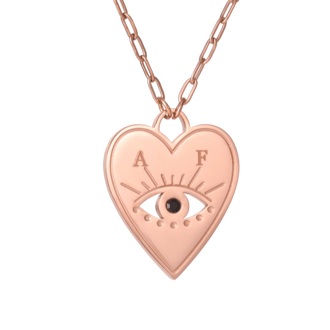 Personalized Heart Necklace with Evil Eye and Stone - ALMAGIOIELLI