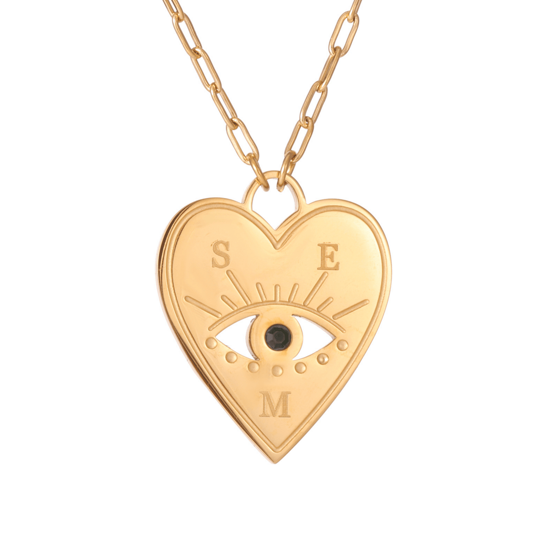 Personalized Heart Necklace with Evil Eye and Stone - ALMAGIOIELLI