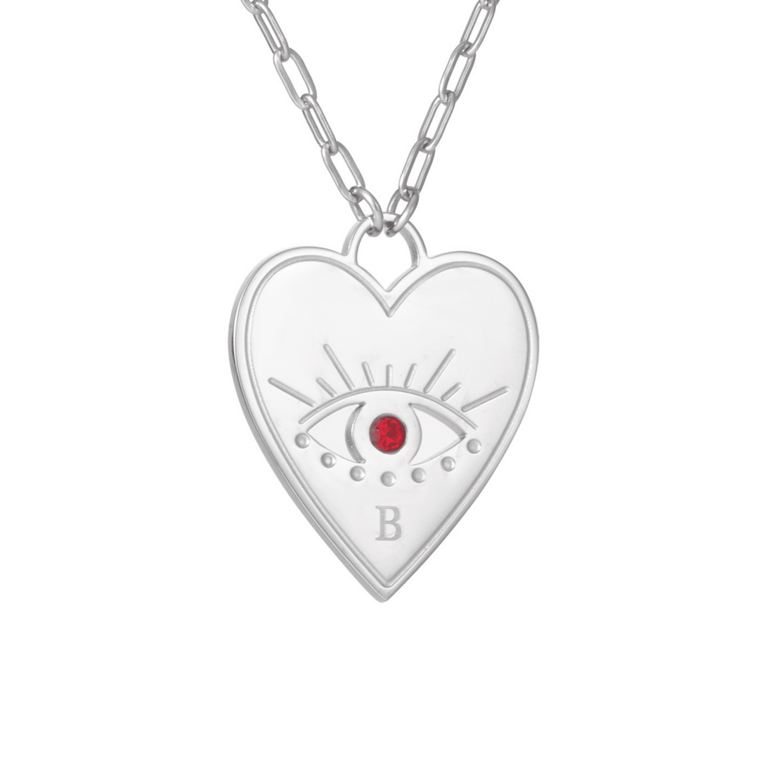 Personalized Heart Necklace with Evil Eye and Stone - ALMAGIOIELLI