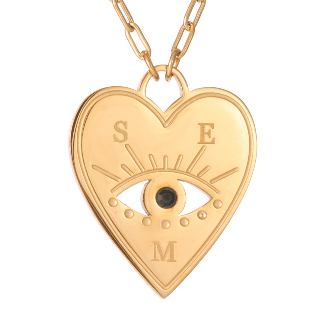 Personalized Heart Necklace with Evil Eye and Stone - ALMAGIOIELLI