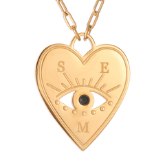 Personalized Heart Necklace with Evil Eye and Stone - ALMAGIOIELLI